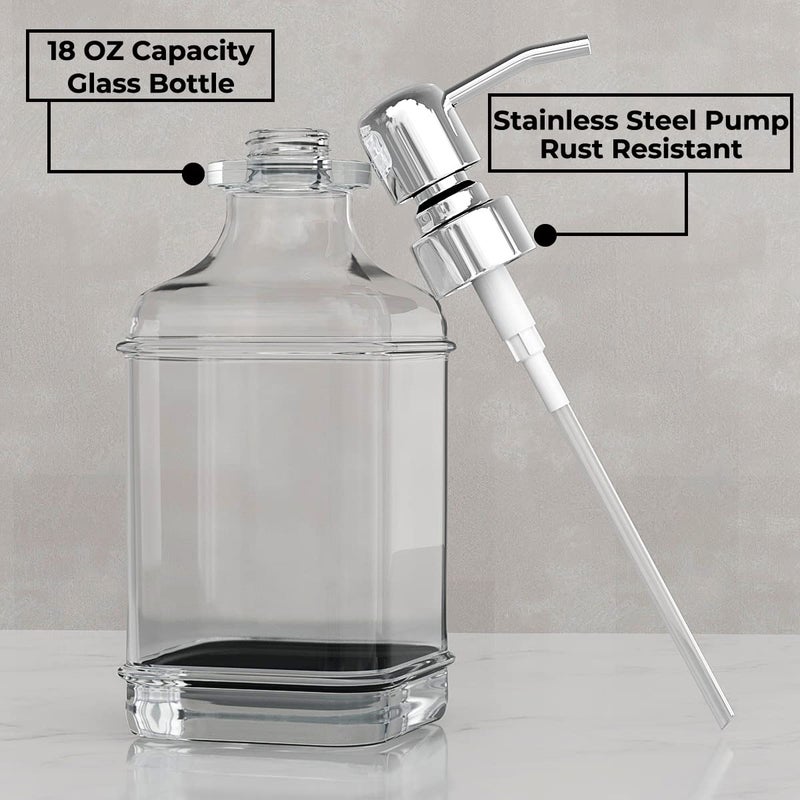 GLADPURE Soap Dispenser - 2 Pack  18 Oz Antique Design Thick Glass Hand Soap Dispensers; with 304 Rust Proof Stainless Steel Pump  6Pcs Clear Stickers  for Kitchen  Bathroom - Silver - Image 2